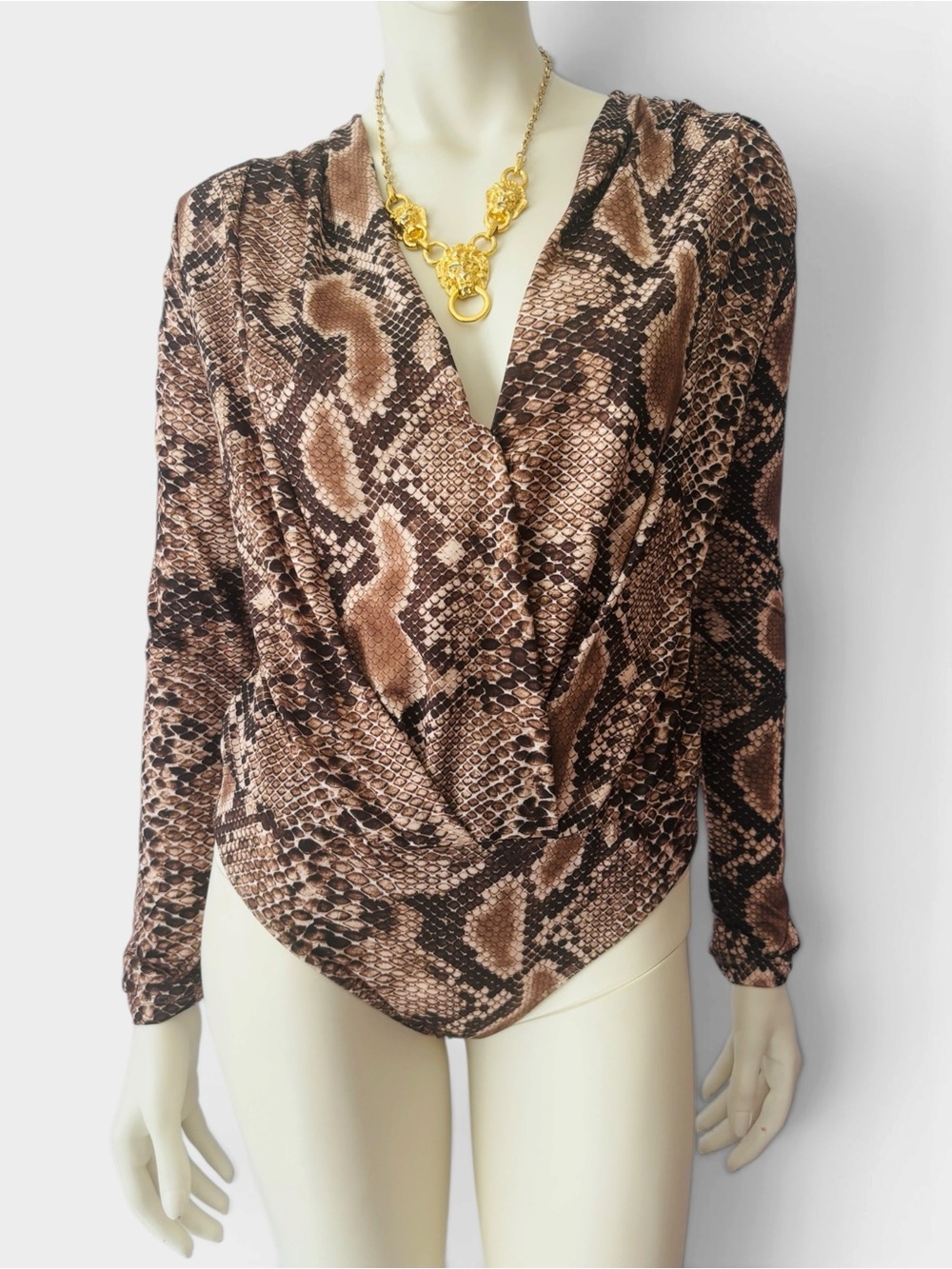 Zara Women’s Snake Print Surplice Long-Sleeve Top - M